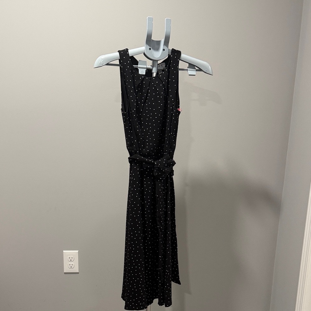 Elle Black Midi Dress with White Polka Dots